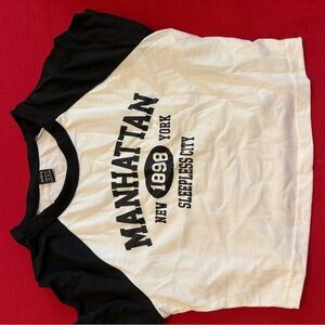 SHEIN Black and White Crop Top with Manhattan Graphic